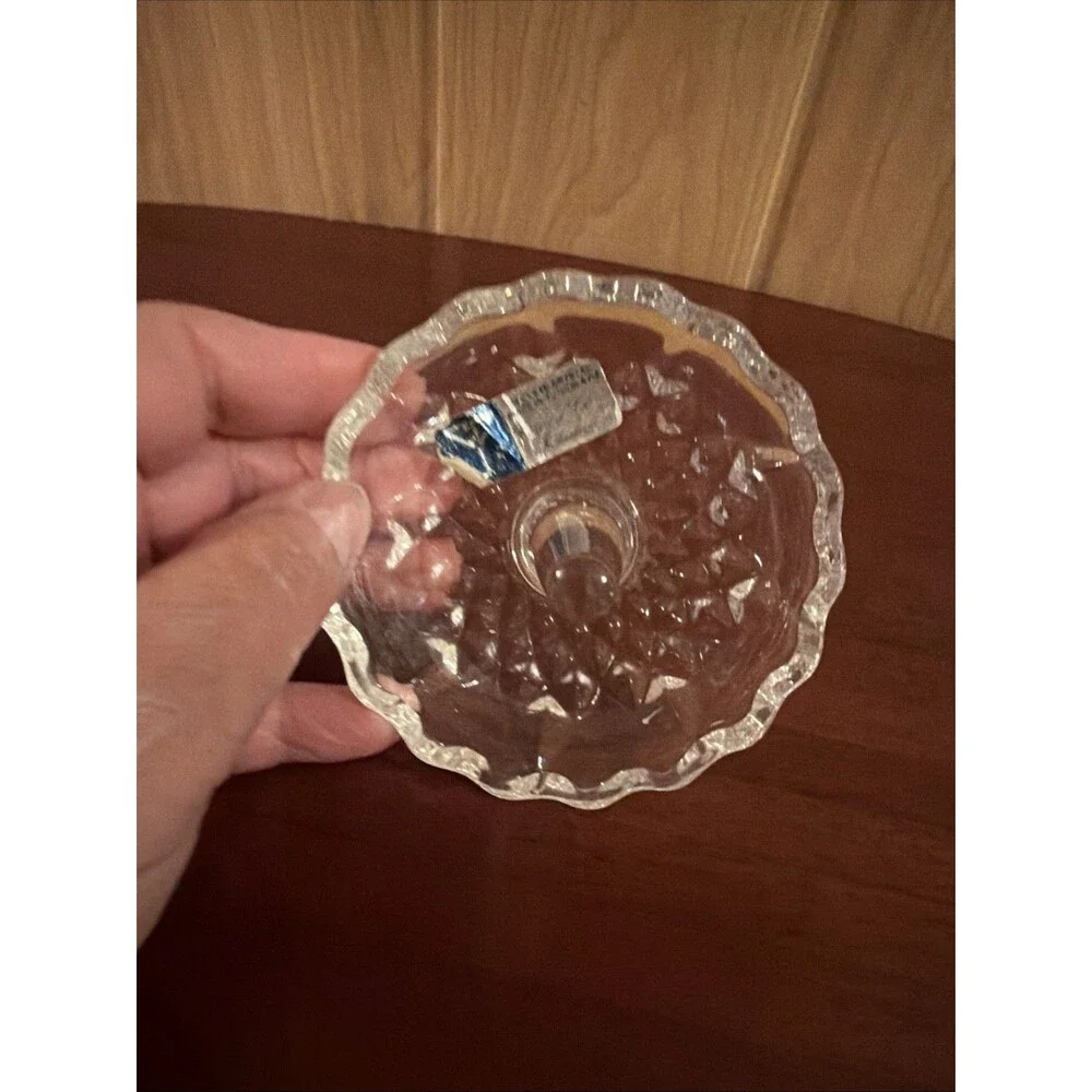 Zajercat Ring Holder 24% Lead Crystal Yugoslavia Vintage Round Base Post.   EUC!